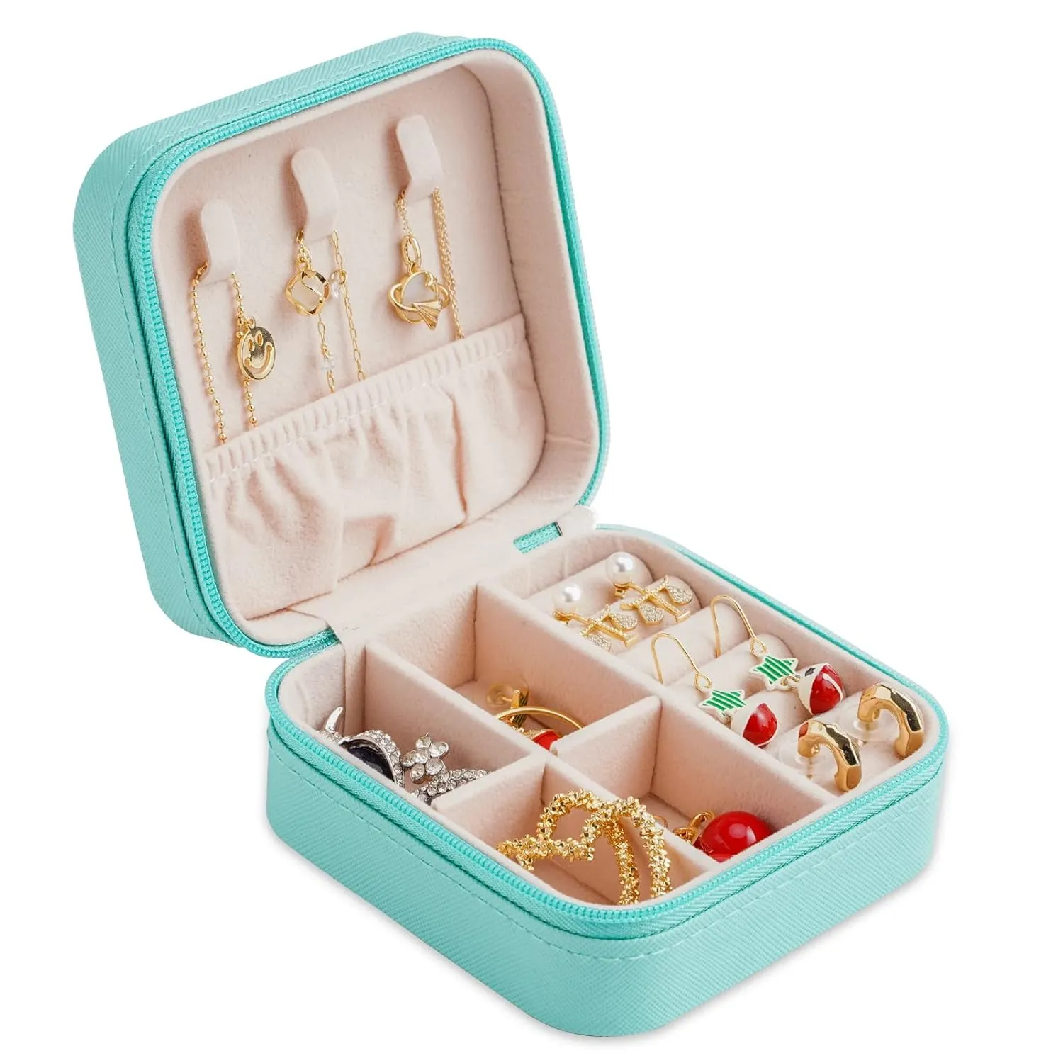 Portable Travel Mini Jewelry Box Leather Jewellery Ring Organizer Case Storage Gift Box Girls Women (blue).