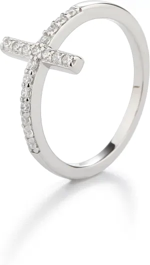 Precious Pieces Sterling Silver Cross Ring with CZs for Confirmation, Graduation, or Religious Gift for Teens or Women