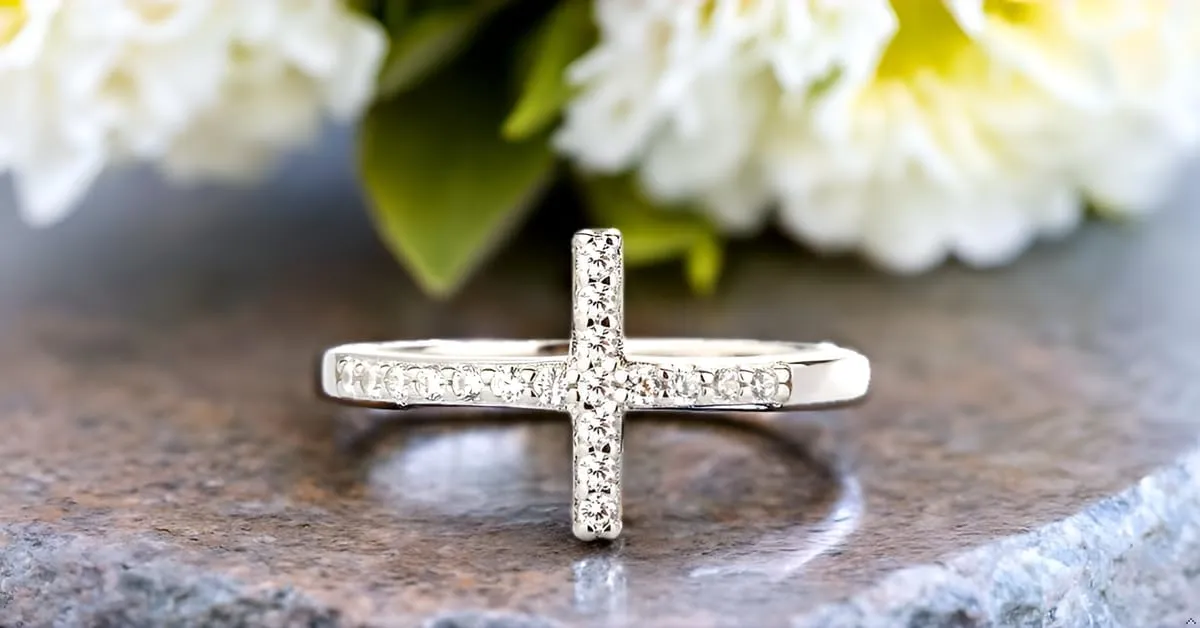 Precious Pieces Sterling Silver Cross Ring with CZs for Confirmation, Graduation, or Religious Gift for Teens or Women
