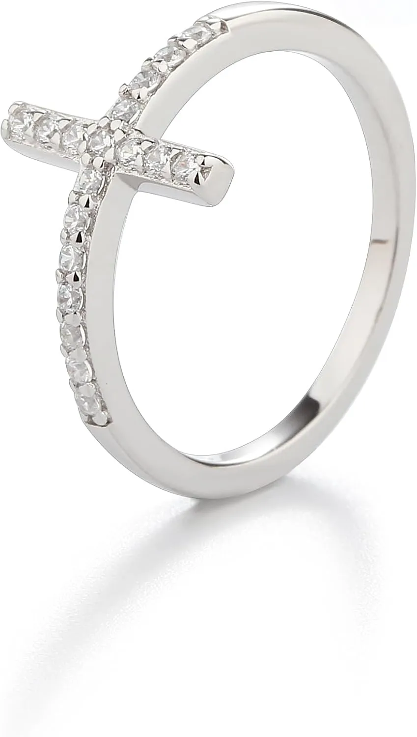 Precious Pieces Sterling Silver Cross Ring with CZs for Confirmation, Graduation, or Religious Gift for Teens or Women