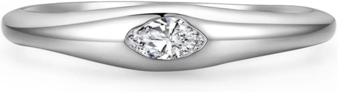 Promise Rings, Fashion Rings for Women Cubic Zirconia Sterling Silver Irregular Design of Marquise Cut Stone Anniversary Ring for Women