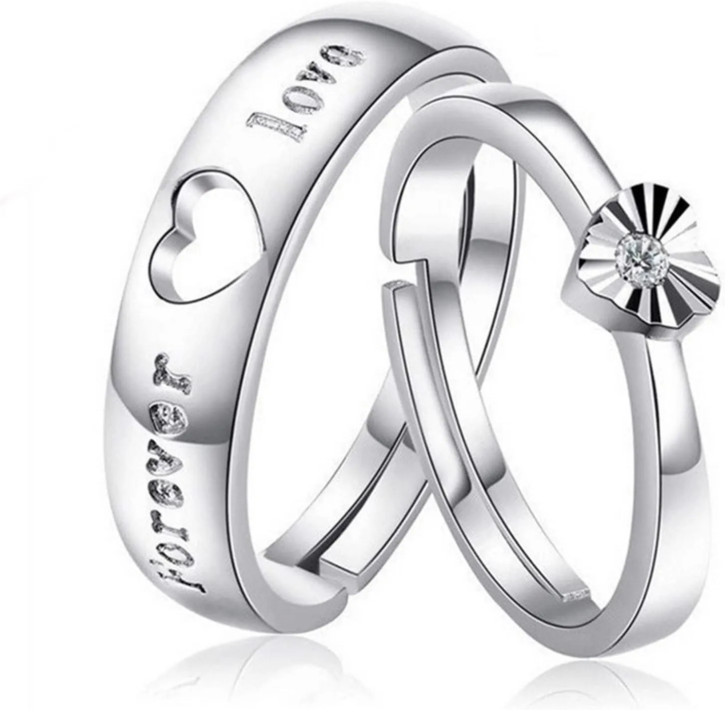 Promise Rings for Couples, Silver Rings for Men Sterling Silver Heart Hollow Design Promise Ring for Men