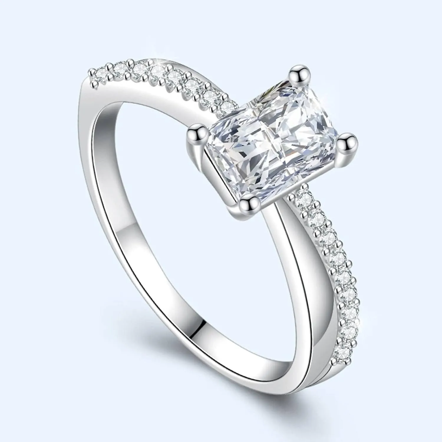 Promise Rings for Couples, Women's Promise Rings White Rectangular Shape Cubic Zirconia Channel Set Zircon Promise Ring for Women