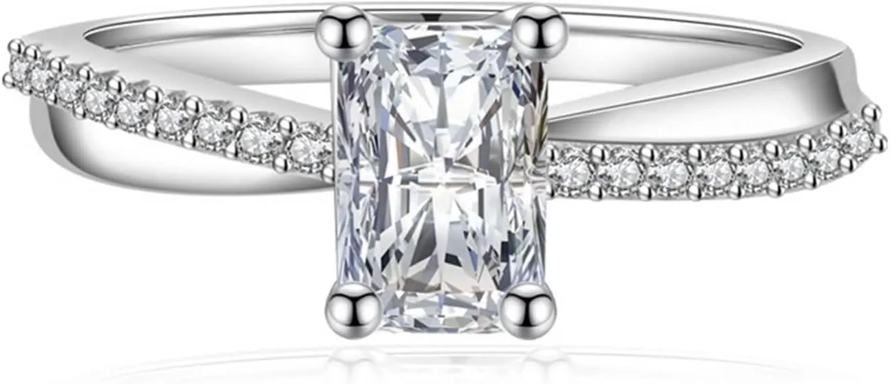 Promise Rings for Couples, Women's Promise Rings White Rectangular Shape Cubic Zirconia Channel Set Zircon Promise Ring for Women