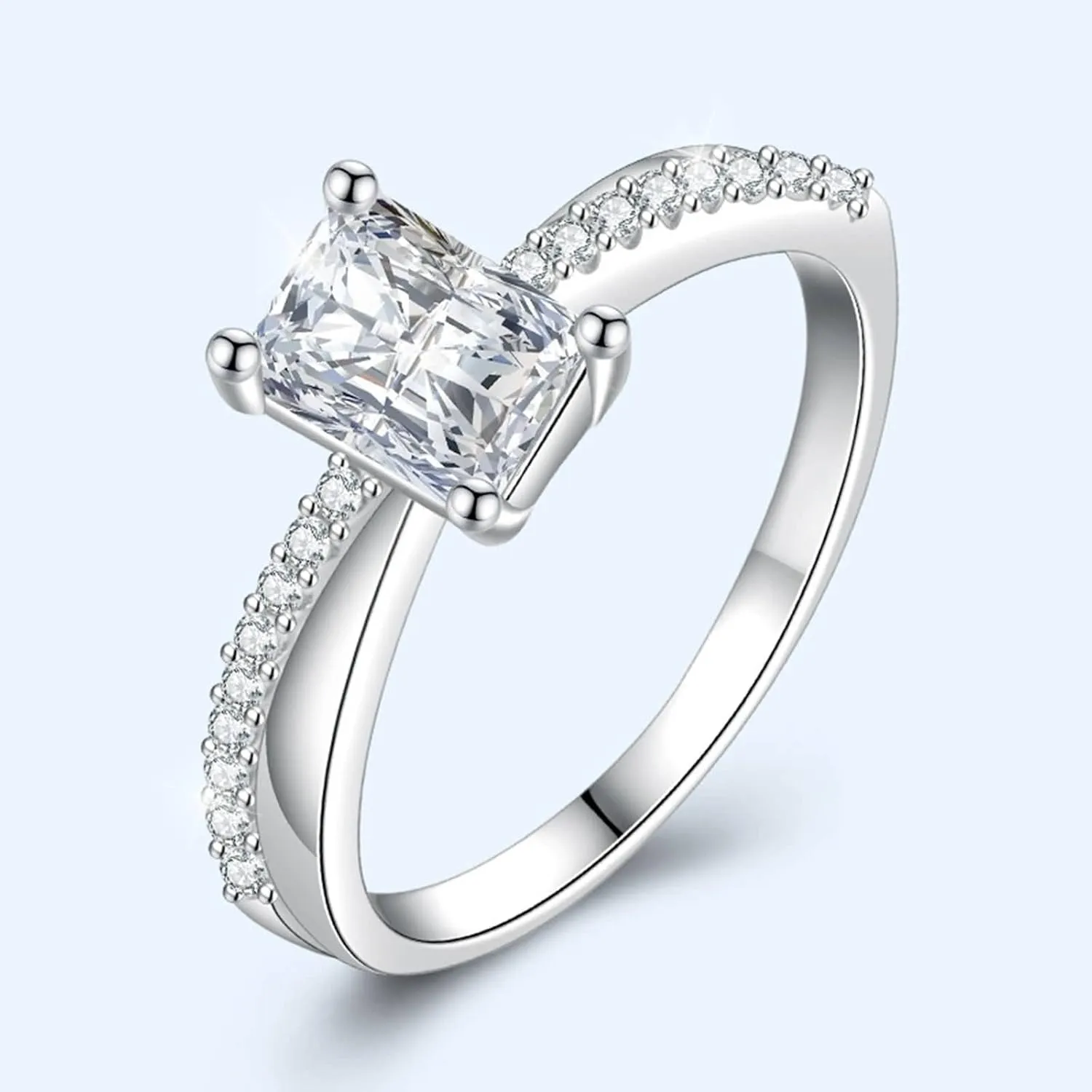 Promise Rings for Couples, Women's Promise Rings White Rectangular Shape Cubic Zirconia Channel Set Zircon Promise Ring for Women
