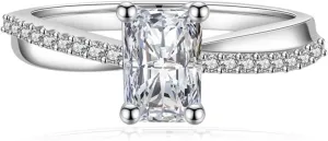 Promise Rings for Couples, Women's Promise Rings White Rectangular Shape Cubic Zirconia Channel Set Zircon Promise Ring for Women