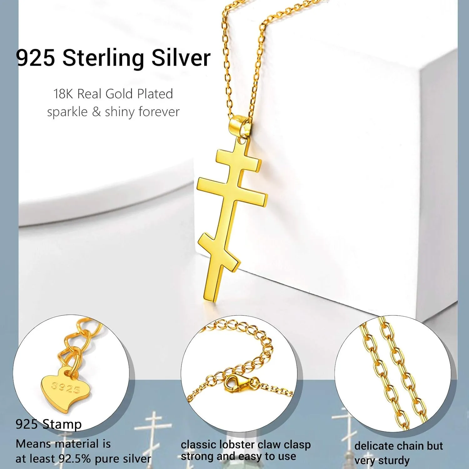 PROSTEEL 925 Sterling Silver Russian Orthodox Cross Necklace For Men Women, 18inch-20inch Adjustable, Come with Box
