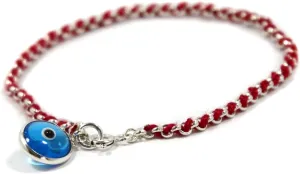 Protection Evil Eye Bracelet - Lucky Blue Evil Eye Charm - 7 Inch Women's Sterling Silver Jewelry - Best Kabbalah Red String Bracelets for Women