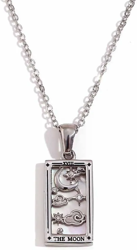 Psivika Gold Plated Tarot Card Necklace Vintage Necklace Good Luck Amulet Tarot Pendant Necklace for Women Men