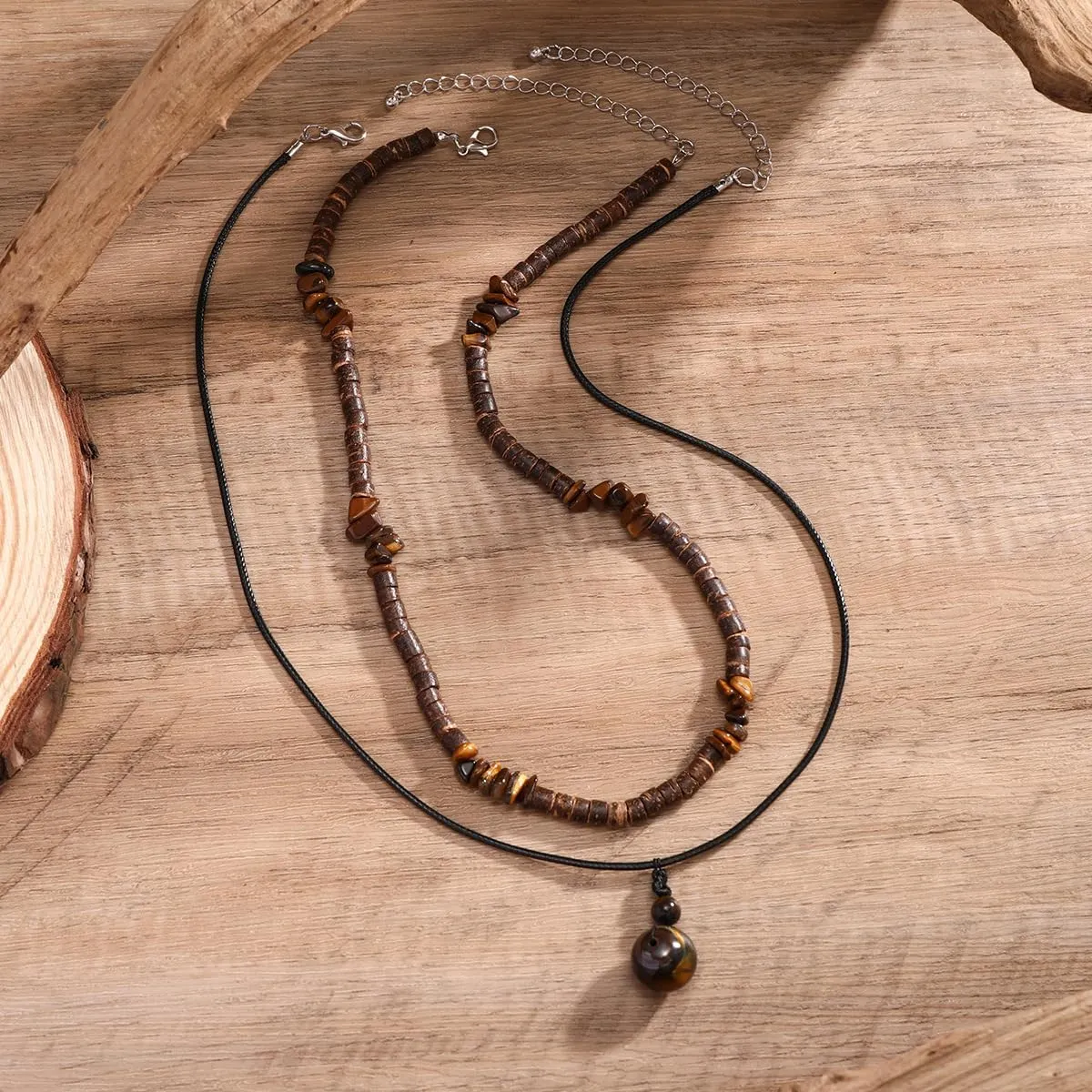 Puka Shell Necklace - Men's Surfer & Beach Necklace with Hawaiian Beaded, Coconut & Conch Seashell Designs - Wood Heishi & Summer Jewelry