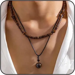 Puka Shell Necklace - Men's Surfer & Beach Necklace with Hawaiian Beaded, Coconut & Conch Seashell Designs - Wood Heishi & Summer Jewelry