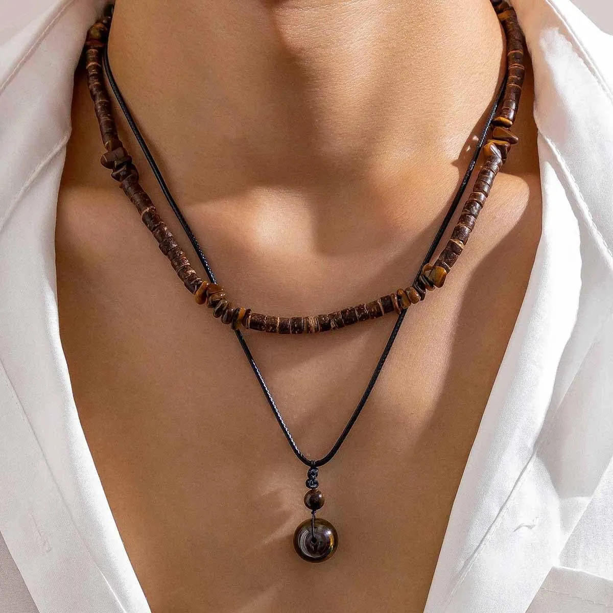 Puka Shell Necklace - Men's Surfer & Beach Necklace with Hawaiian Beaded, Coconut & Conch Seashell Designs - Wood Heishi & Summer Jewelry