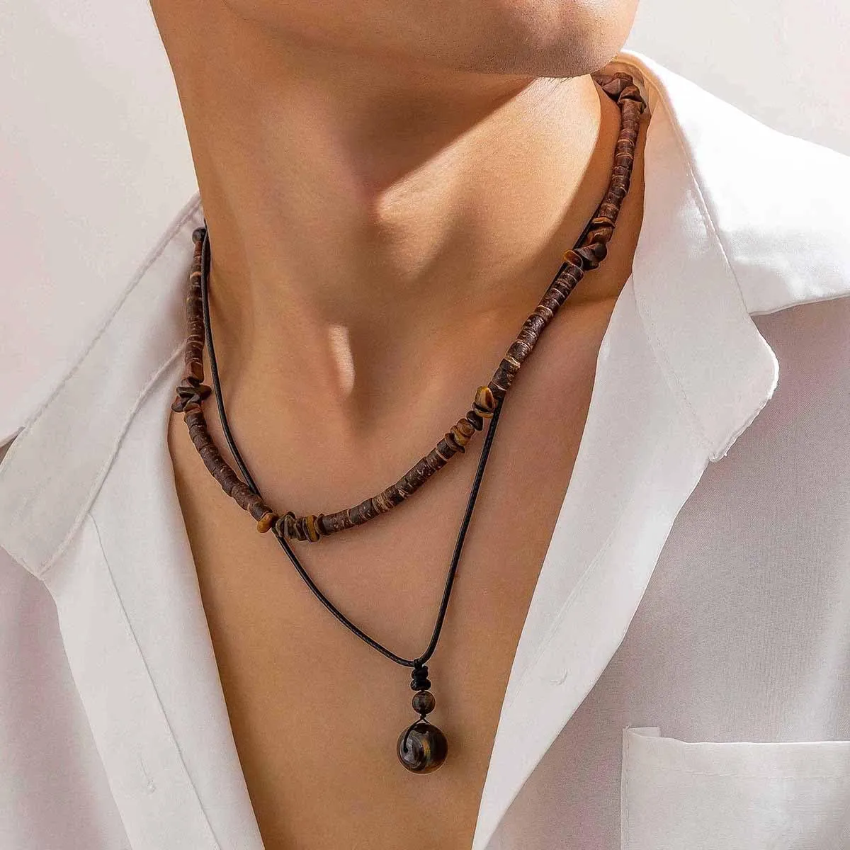 Puka Shell Necklace - Men's Surfer & Beach Necklace with Hawaiian Beaded, Coconut & Conch Seashell Designs - Wood Heishi & Summer Jewelry