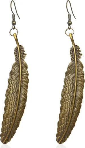 Punk Feather Design Hoop Earrings Bohemian Leaf Dangle Earrings Vintage Feather Turquoise Bead Drop Earrings for Women Mens