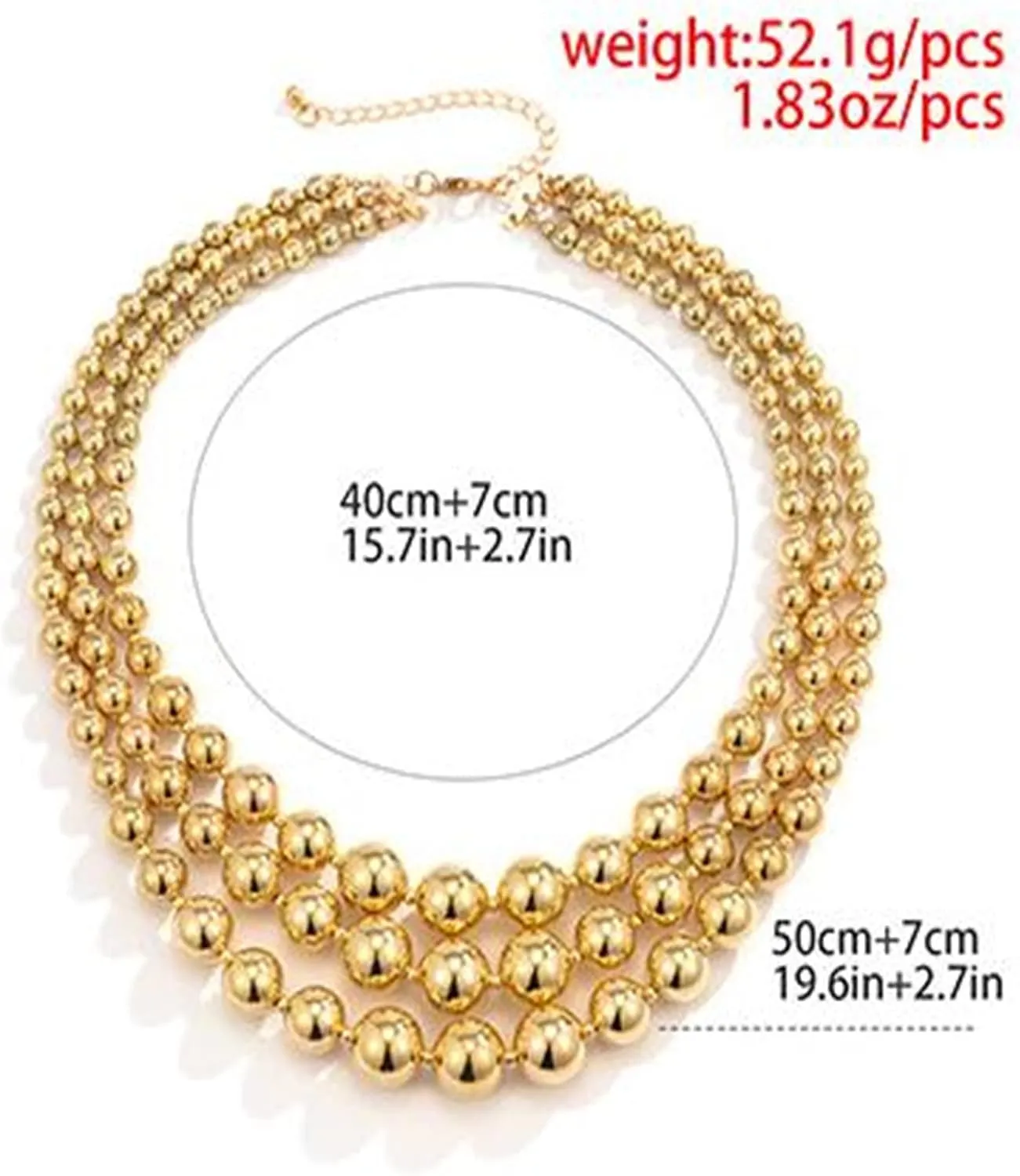 Punk Layered Chunky Bead Ball Chain Collar Choker Necklace Set Hip Hop Bib Statement Necklace for Women Friend Stacking Wedding Jewelry Christmas Gift