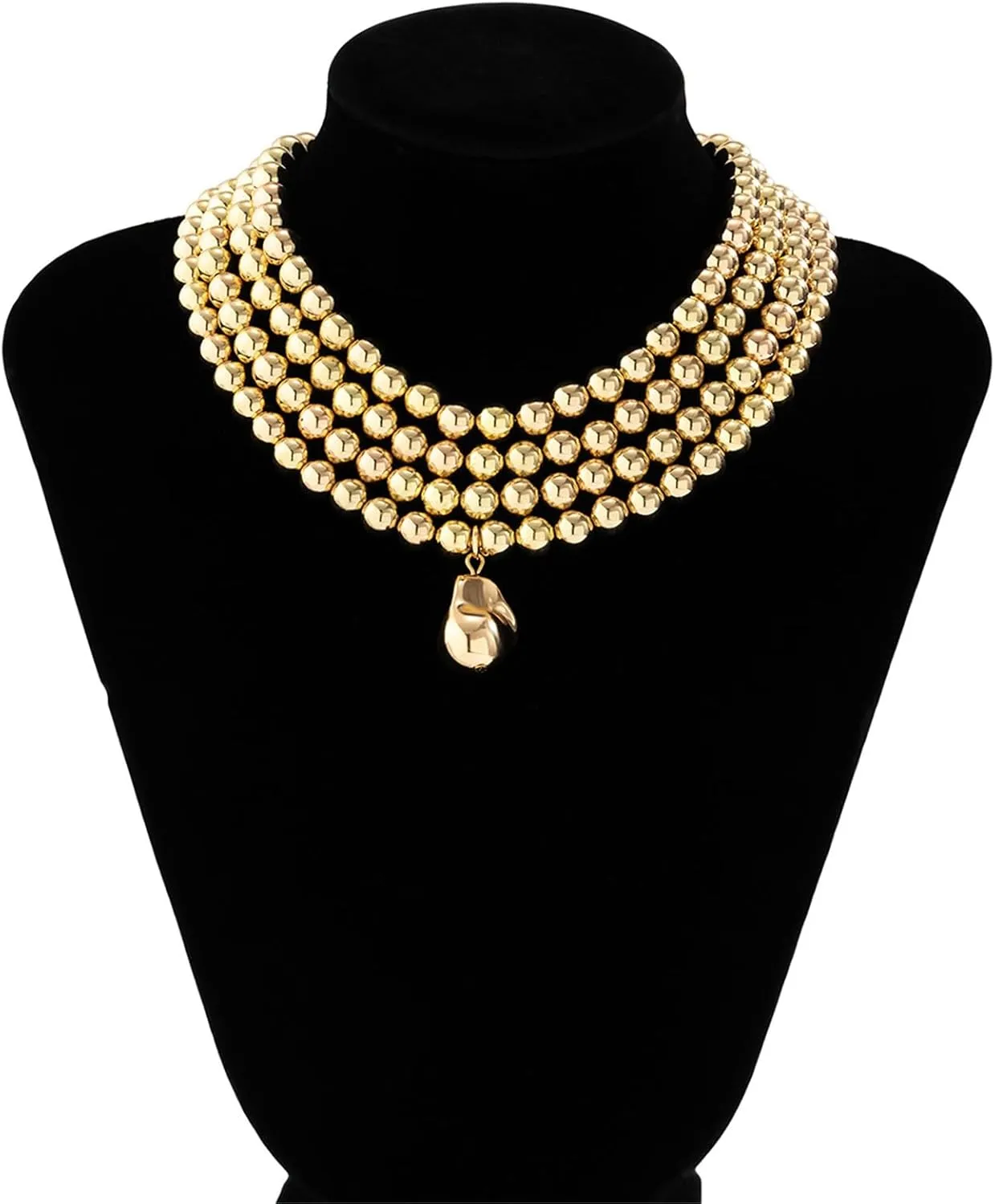 Punk Layered Chunky Bead Ball Chain Collar Choker Necklace Set Hip Hop Bib Statement Necklace for Women Friend Stacking Wedding Jewelry Christmas Gift