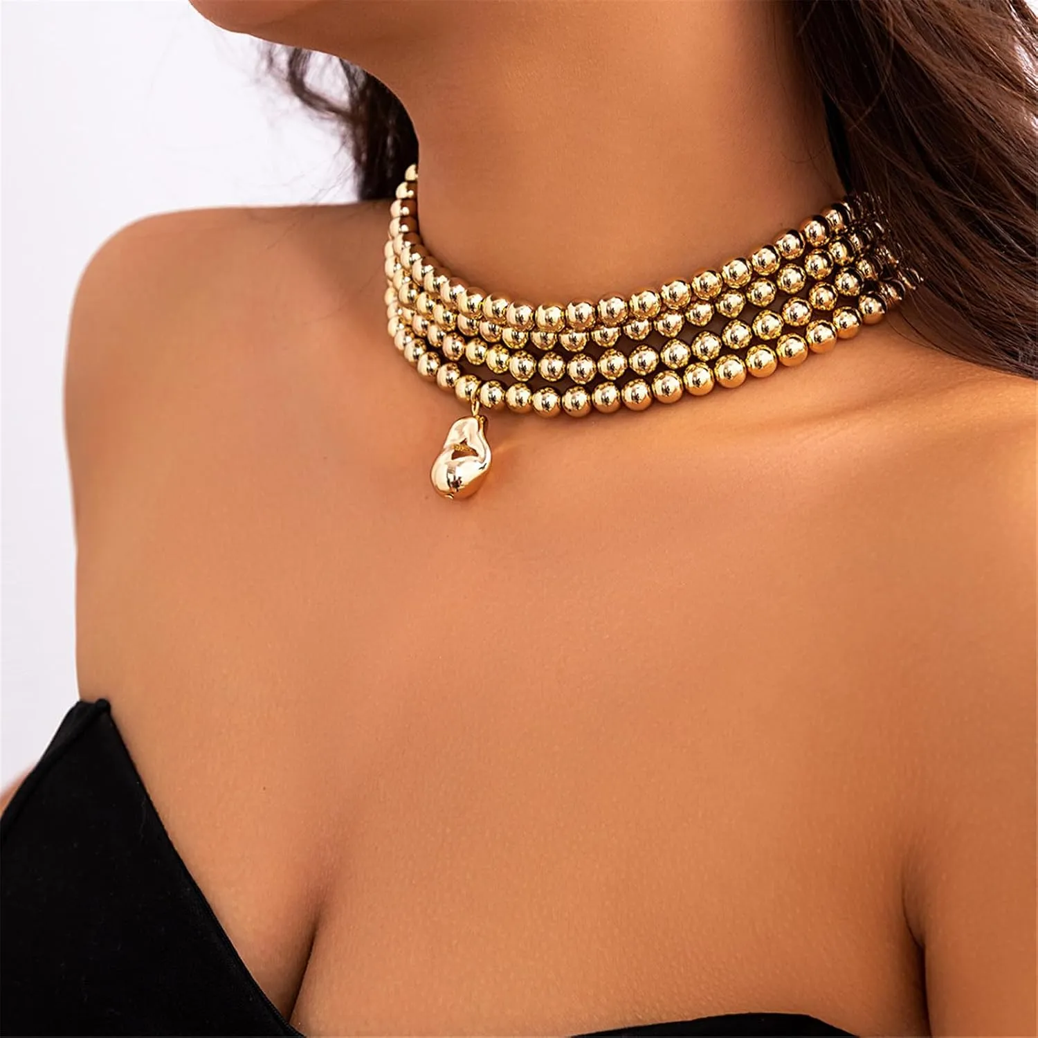 Punk Layered Chunky Bead Ball Chain Collar Choker Necklace Set Hip Hop Bib Statement Necklace for Women Friend Stacking Wedding Jewelry Christmas Gift
