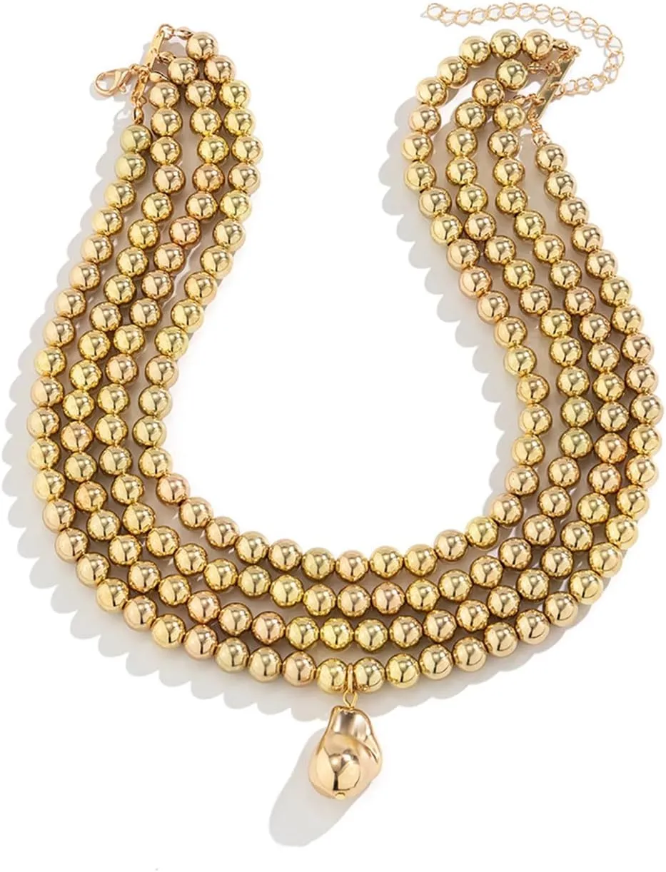 Punk Layered Chunky Bead Ball Chain Collar Choker Necklace Set Hip Hop Bib Statement Necklace for Women Friend Stacking Wedding Jewelry Christmas Gift