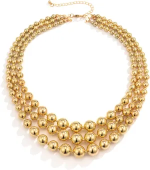 Punk Layered Chunky Bead Ball Chain Collar Choker Necklace Set Hip Hop Bib Statement Necklace for Women Friend Stacking Wedding Jewelry Christmas Gift