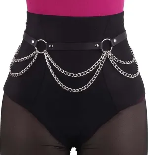Punk Leather Belly Waist Chain Belt,Punk Sexy Gothic Jewelry Accessories Waist Chain Goth Belt Silver Layered Body Chains