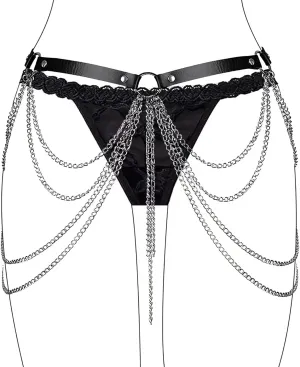 Punk Leather Belly Waist Chain Belt,Punk Sexy Gothic Jewelry Accessories Waist Chain Goth Belt Silver Layered Body Chains