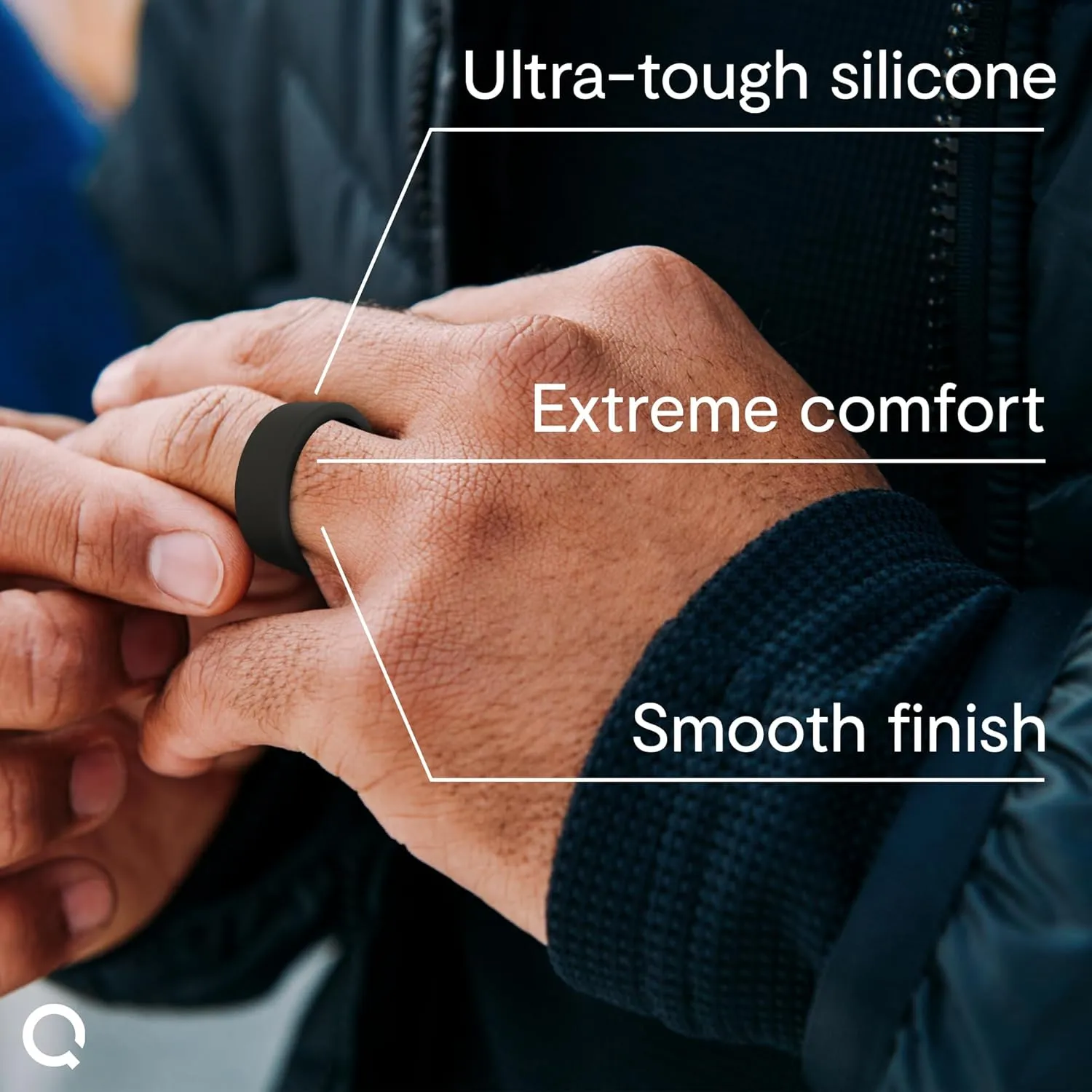 QALO Men's Basic & Flat Silicone Ring - Mens Silicone Wedding Band - Breathable Comfort Fit Silicone Rings for Men - Durable Rubber Engagement Rings for Him - 8mm x 2mm