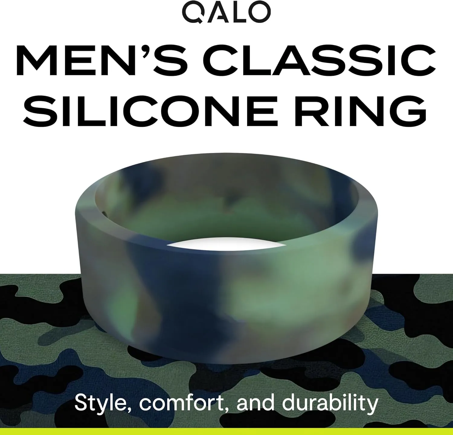 QALO Men's Basic & Flat Silicone Ring - Mens Silicone Wedding Band - Breathable Comfort Fit Silicone Rings for Men - Durable Rubber Engagement Rings for Him - 8mm x 2mm