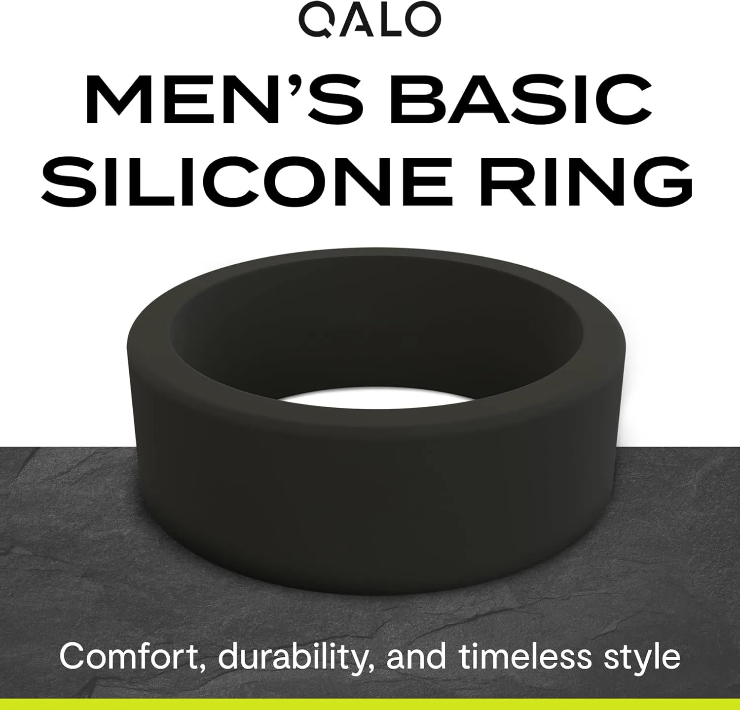 QALO Men's Basic & Flat Silicone Ring - Mens Silicone Wedding Band - Breathable Comfort Fit Silicone Rings for Men - Durable Rubber Engagement Rings for Him - 8mm x 2mm