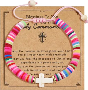 QianSiLi First Communion Baptism Confirmation Gifts for Teen Cross Bracelet for Women Christian Catholic Religious Bracelet Gifts for Daughter Granddaughter Sister Niece