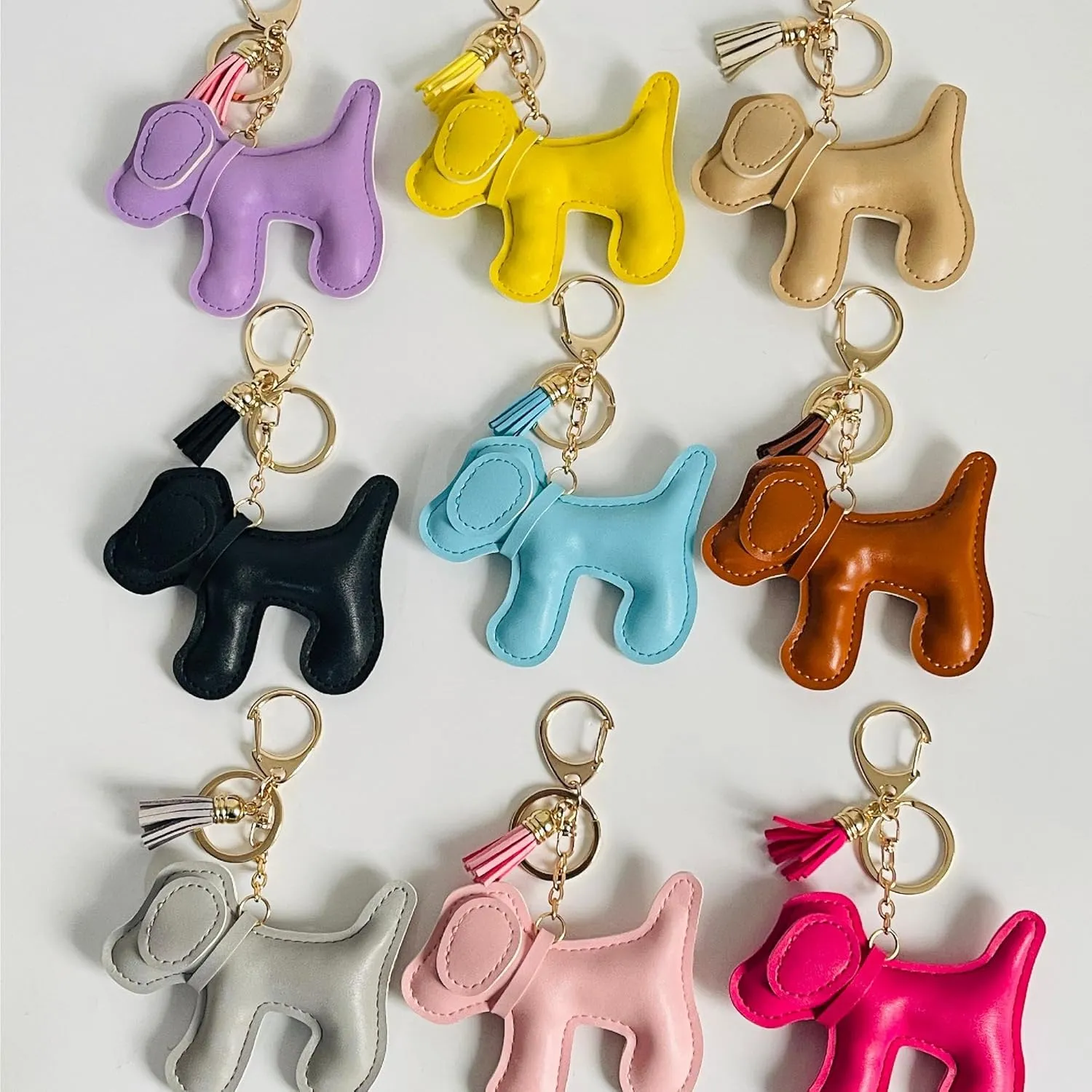 QTMY Cute Leather Puppy Keychain Keyring for Women,Purse Bag Charms for Handbags Backpack,569