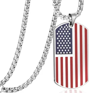 Rehoboth American USA Flag Dog Tag Pendant Necklace for Women Men 24" Chain Keep American Great on The Back