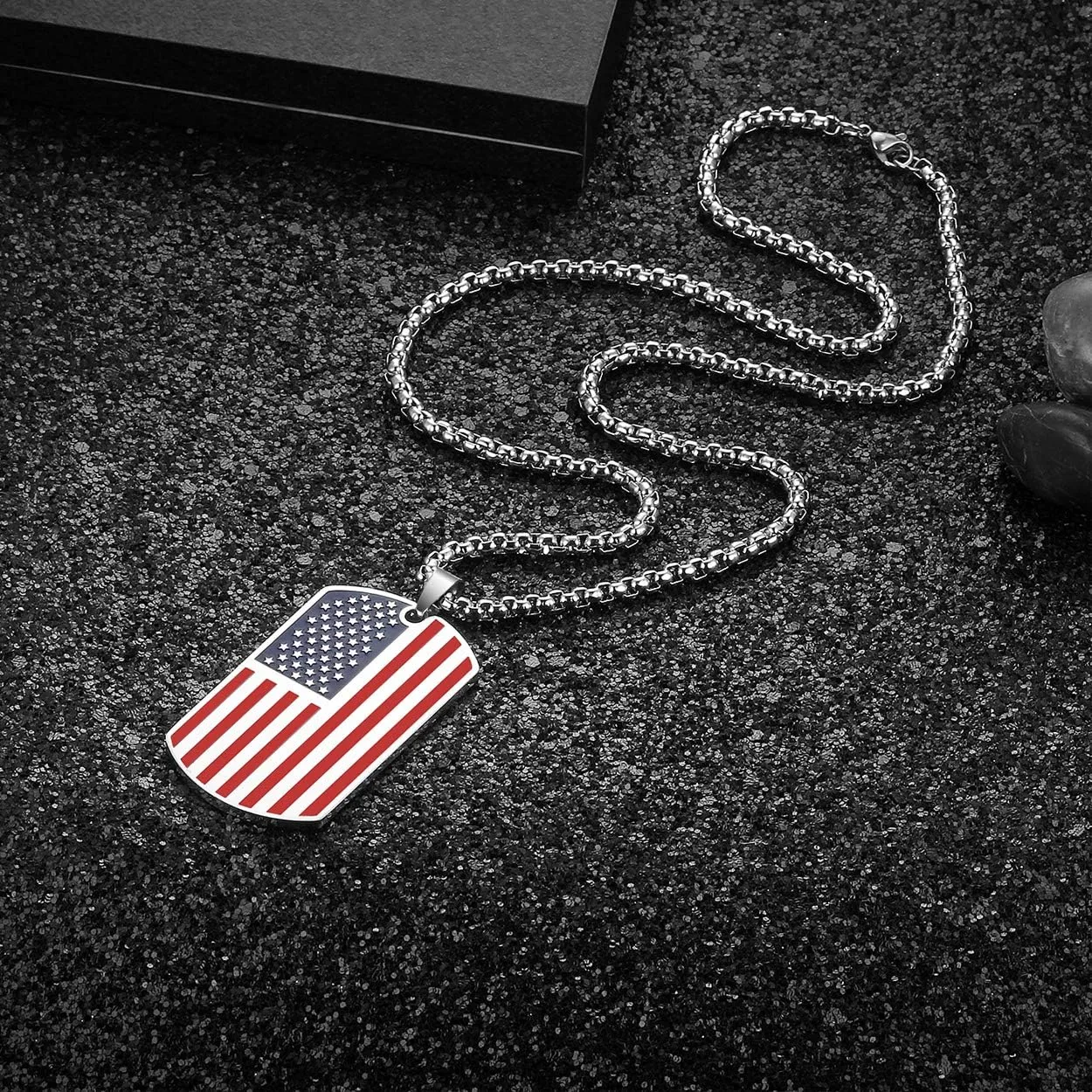 Rehoboth American USA Flag Dog Tag Pendant Necklace for Women Men 24" Chain Keep American Great on The Back