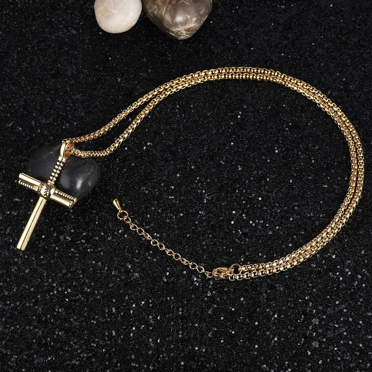 Rehoboth Baseball Bat Cross Pendant Necklace for Men Women with 22 2" Adjustable Stainless Steel Chain Black Gold Silver