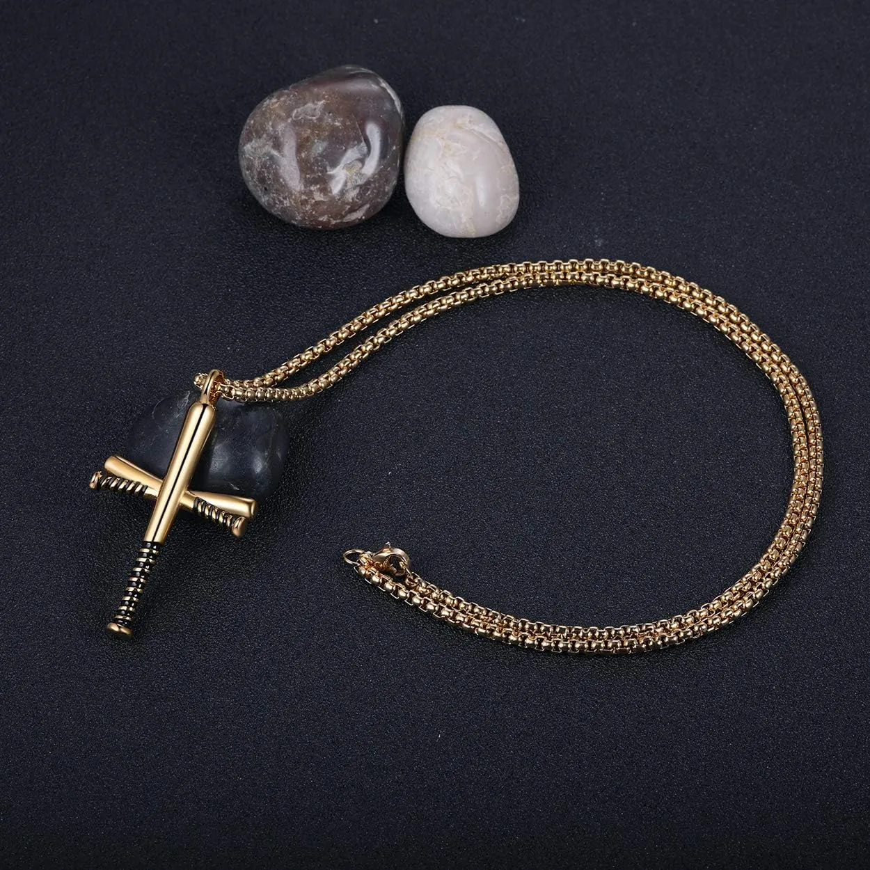 Rehoboth Baseball Bat Cross Pendant Necklace for Men Women with 24" Stainless Steel Chain Black Gold Silver