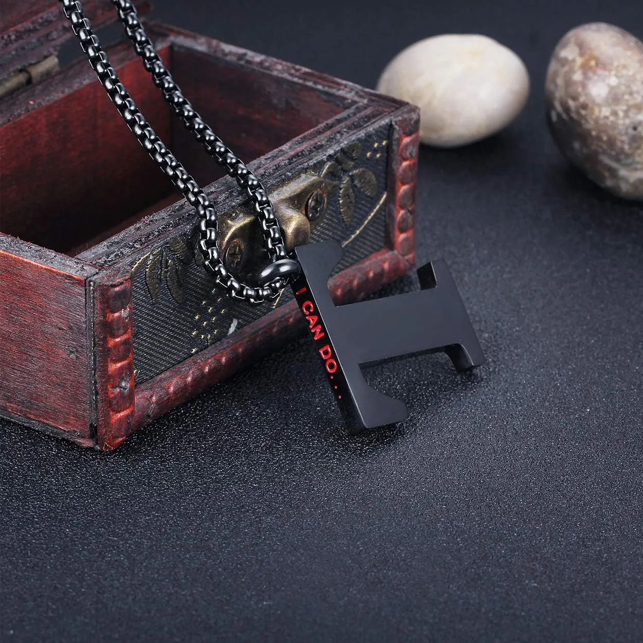 Rehoboth Initial 26 Large Letter A to Z Pendant Necklaces for Teens Women Men Big Alphabet Personalized Charm Necklace 24 Inch Chains 'I CAN DO All Things' on Back