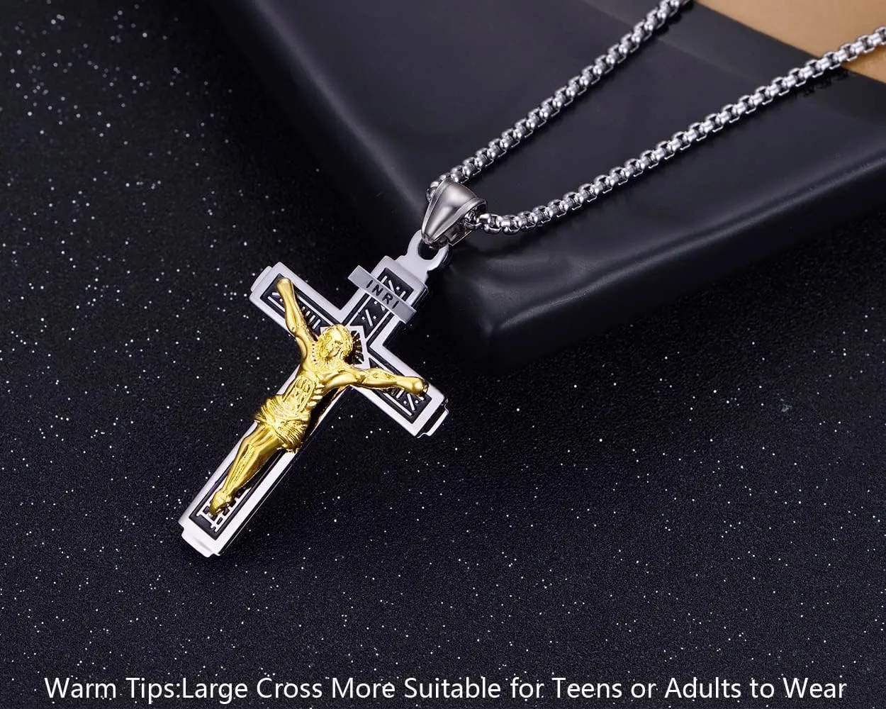 Rehoboth Jesus Christ on INRI Crucifix Cross Large Pendant Necklace for Teens Womens Mens with 24 Inch Stainless Steel Chain