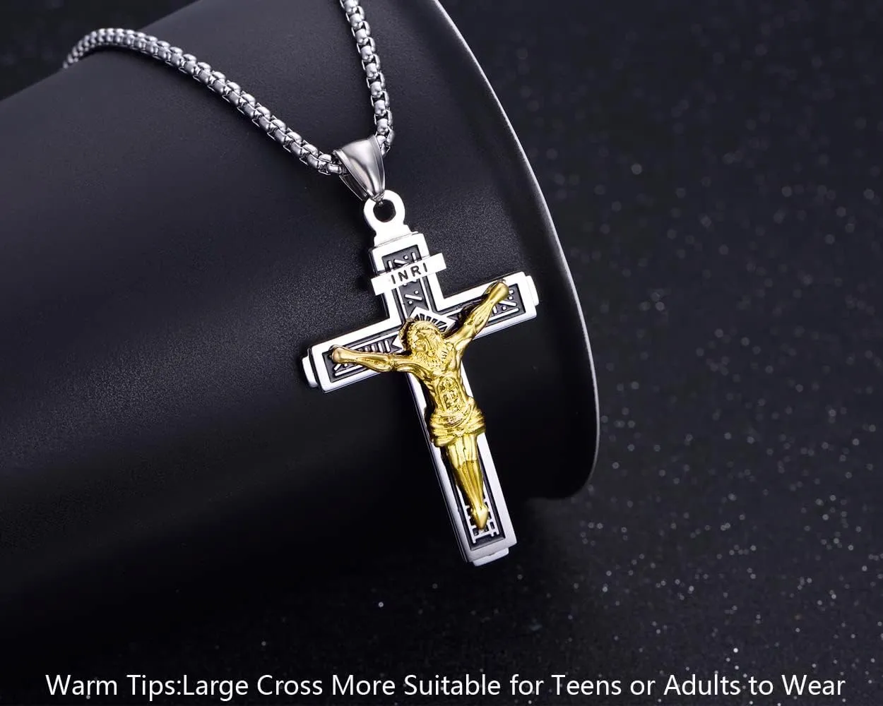 Rehoboth Jesus Christ on INRI Crucifix Cross Large Pendant Necklace for Teens Womens Mens with 24 Inch Stainless Steel Chain