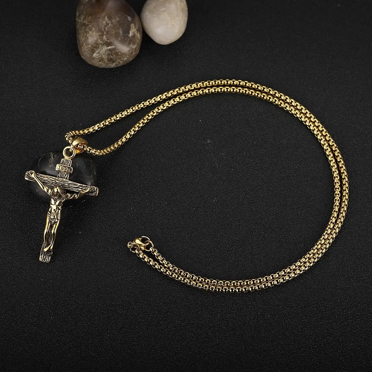 Rehoboth Jesus Christ on INRI Crucifix Cross Pendant Necklace for Teens Womens Mens with 24 Inch Stainless Steel Chain