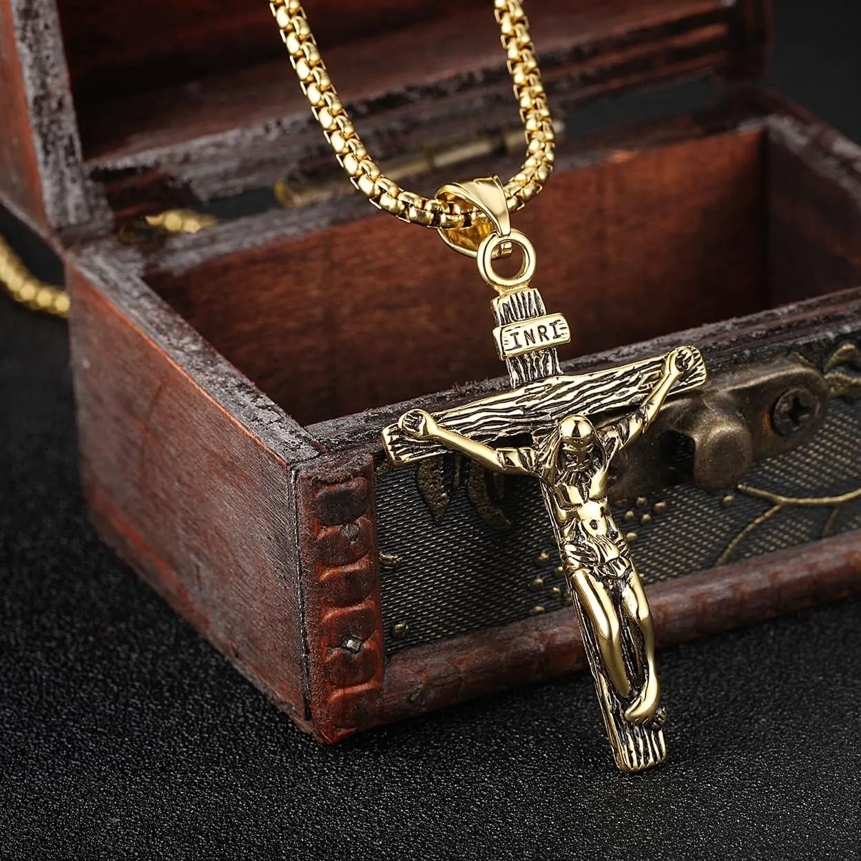 Rehoboth Jesus Christ on INRI Crucifix Cross Pendant Necklace for Teens Womens Mens with 24 Inch Stainless Steel Chain
