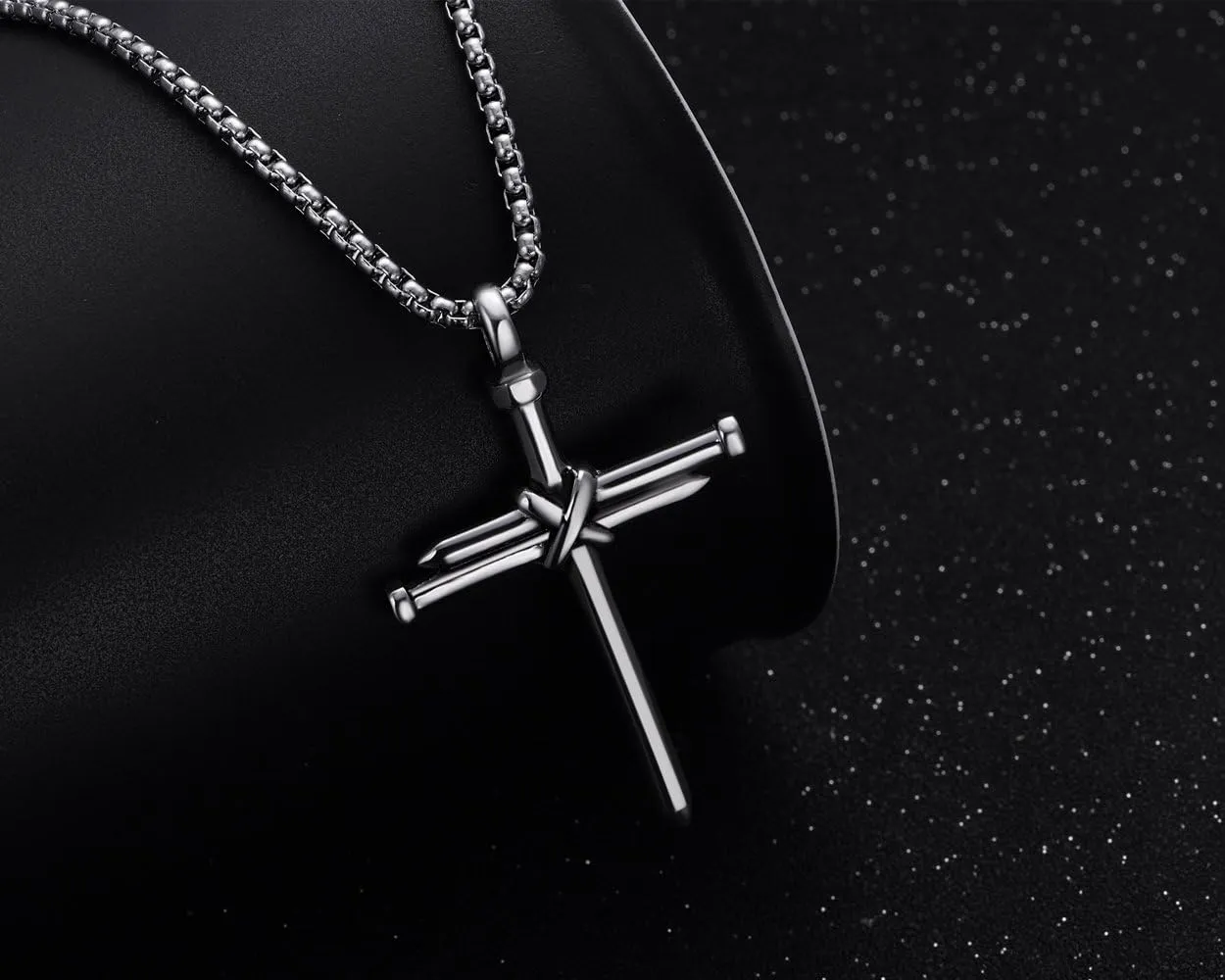 Rehoboth Men's Stainless Steel Nail Cross Pendant Necklace with 24 Inch Chain Polished Black Gold Silver