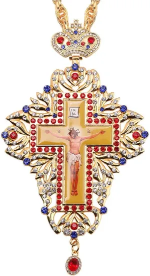 Religious Jesus Crucifix Jeweled Necklace - Religious Jewelry CZ Eastern Orthodox Cross Pendant Necklace Zircons Crystals Christian Church Priest Crucifix Orthodox Baptism Gift