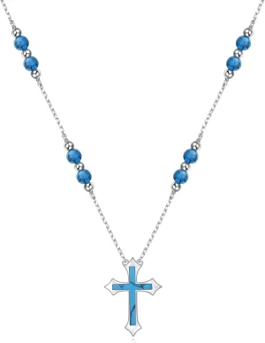Religious Turquoise Cross Necklace S925 Sterling Silver Cross Pendant Western Jewelry Gifts for Women Men