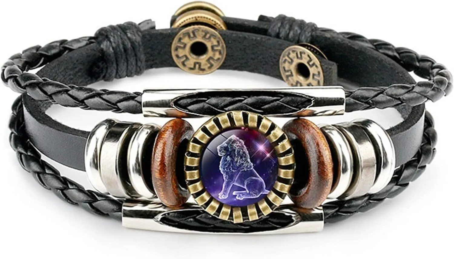Retro 12 Zodiac Constellation Braided Bracelet Punk Adjustable Handwoven Rope PU Leather Chain Wrap Bracelet for Woman Man Friend Friendship Wrist Jewelry Birthday Gift