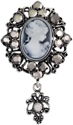 Retro Lady Portrait Brooch Pin for Women CZ Crystal Dangle Charm Vintage Lady Cameo Corsage Badge Pins Lapel Pin Bouquet Brooches Accessories Jewelry