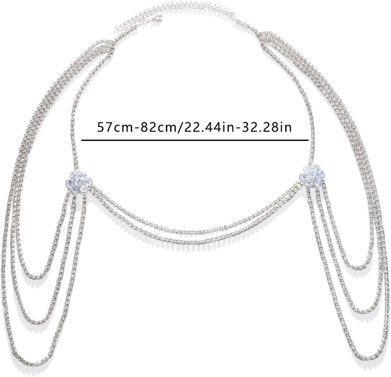 Rhinestone Tassel Wedding Backdrop Chain - Crystal Flower Shoulder Chain Necklace - Bridal Multi-Layered Body Chain Jewelry for Women