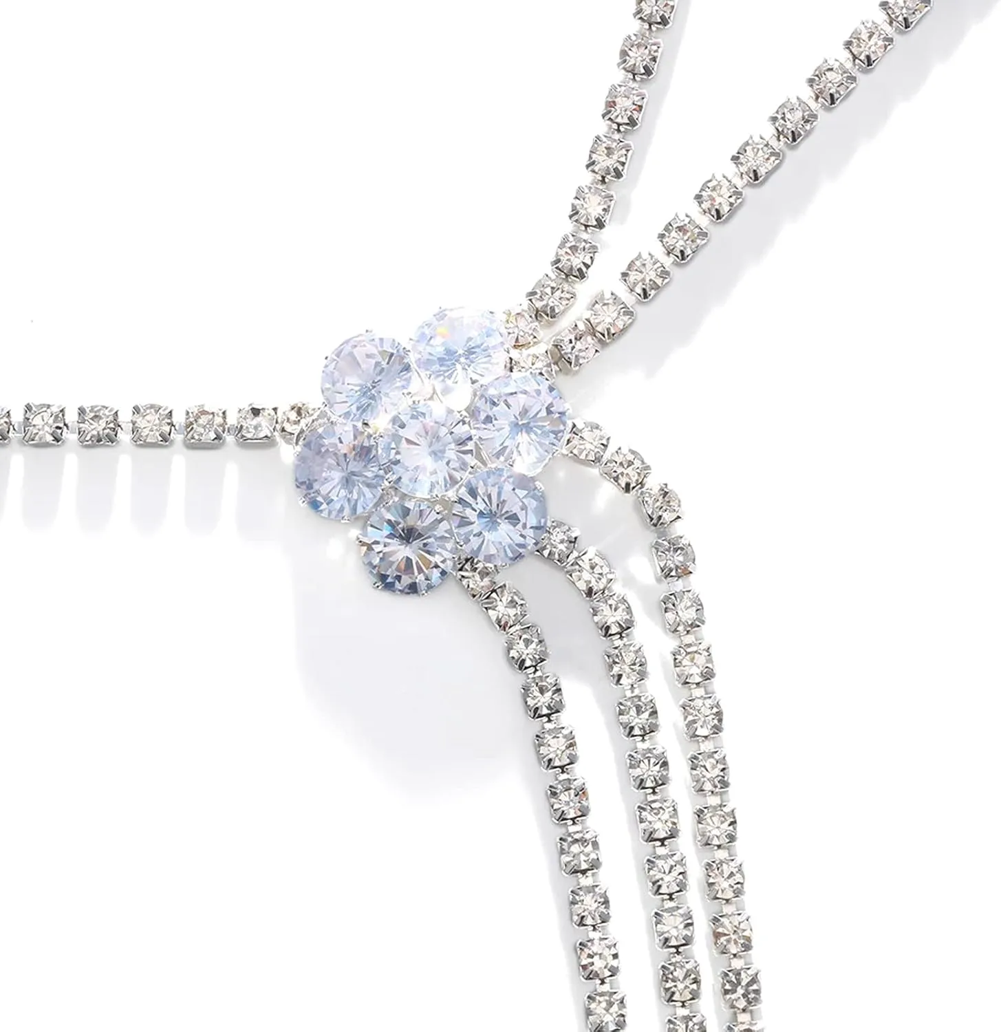 Rhinestone Tassel Wedding Backdrop Chain - Crystal Flower Shoulder Chain Necklace - Bridal Multi-Layered Body Chain Jewelry for Women