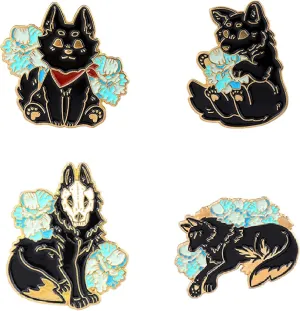 ROFARSO Wolf Fox Enamel Lapel Pin Set Cartoon Myths and Legends Pin, Halloween Accessory for Backpacks Clothing Bags Hats Shirts (4piccs pin set)