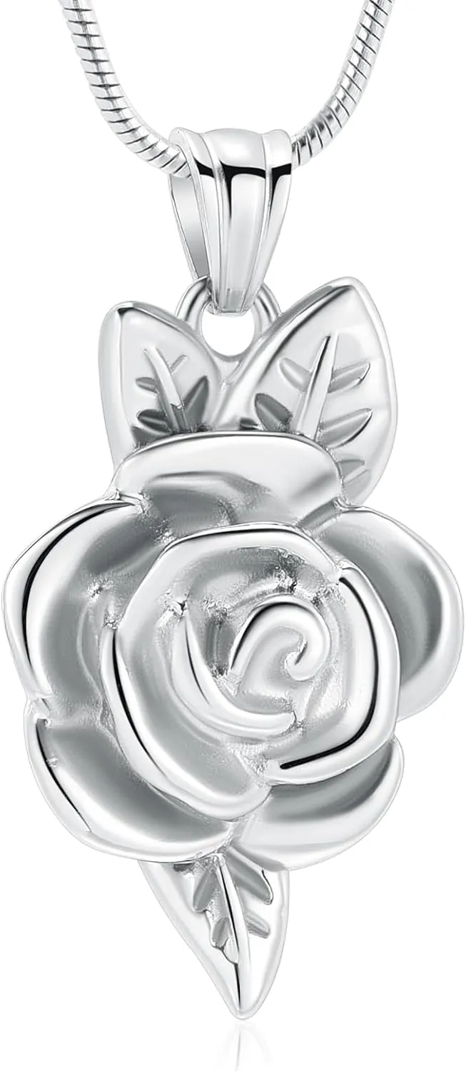 Rose Flower Urn Necklace for Ashes Cremation Jewelry for Women Girls Stainless Steel Memorial Necklaces Ash Holder for Human Pets Keepsake Jewelry for Loved Ones with Fill Tool