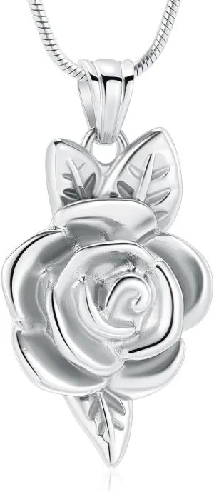 Rose Flower Urn Necklace for Ashes Cremation Jewelry for Women Girls Stainless Steel Memorial Necklaces Ash Holder for Human Pets Keepsake Jewelry for Loved Ones with Fill Tool