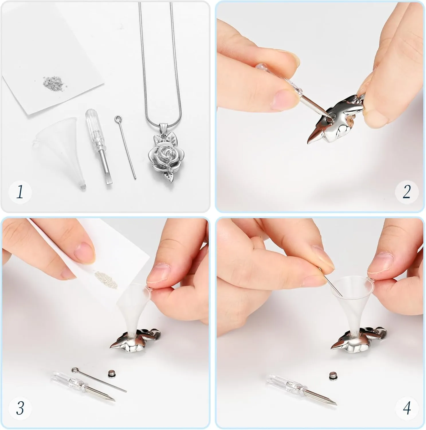 Rose Flower Urn Necklace for Ashes Cremation Jewelry for Women Girls Stainless Steel Memorial Necklaces Ash Holder for Human Pets Keepsake Jewelry for Loved Ones with Fill Tool